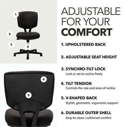 HON Volt Chair - Black Seat Color - Black Back Color - Fabric Back Material - Black Frame Color - Low Back - 5-star Base