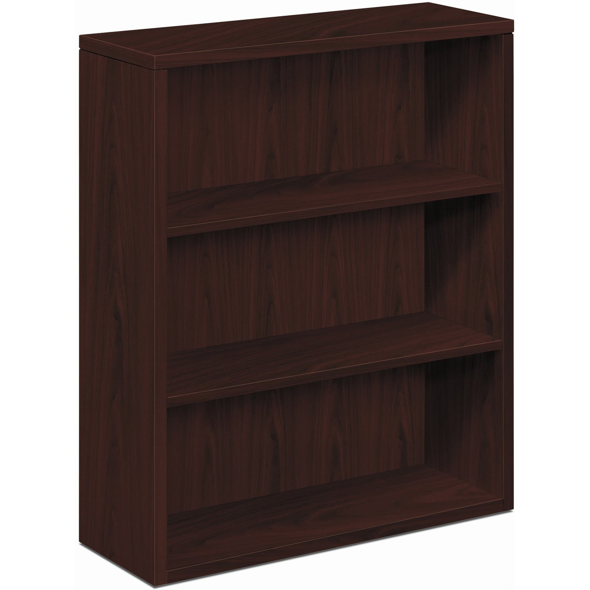 HON 10500 H105533 Bookcase - 43.4" Height x 36" Width x 13.1" Depth - 3 Shelve(s) - Flat Edge - Finish: Mahogany - Glide
