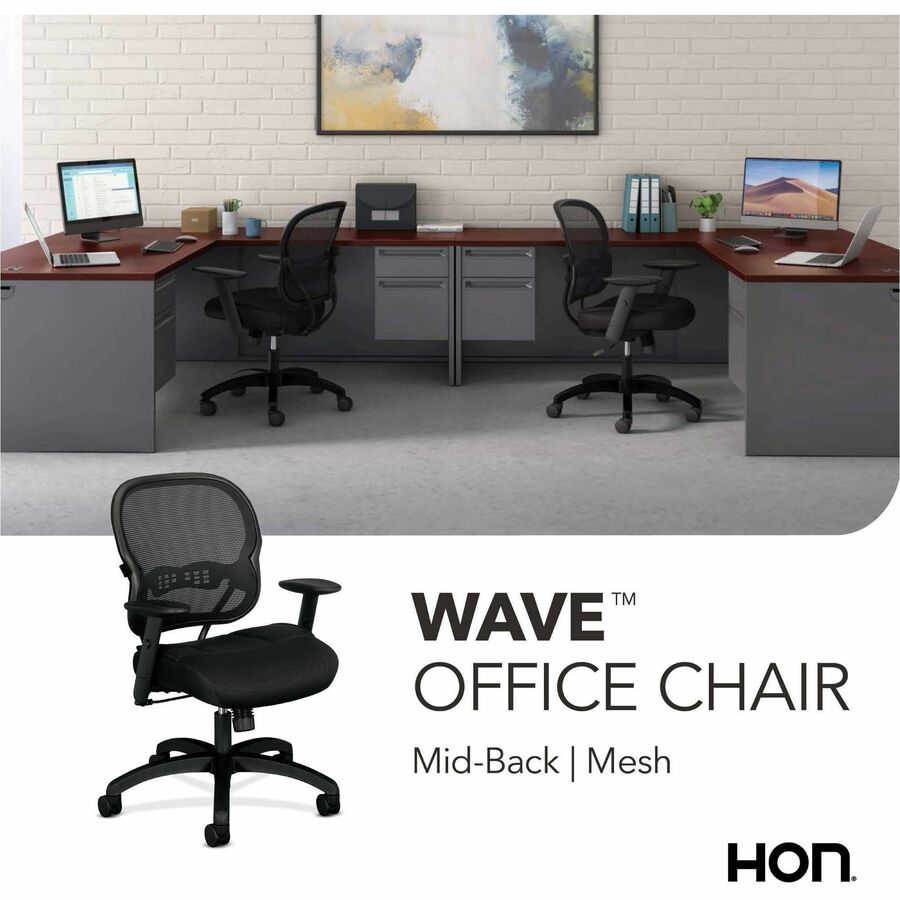 HON Wave Chair - Black Seat Color - Fabric Seat Material - Black Back Color - Reinforced Resin, Mesh Back Material - Bla