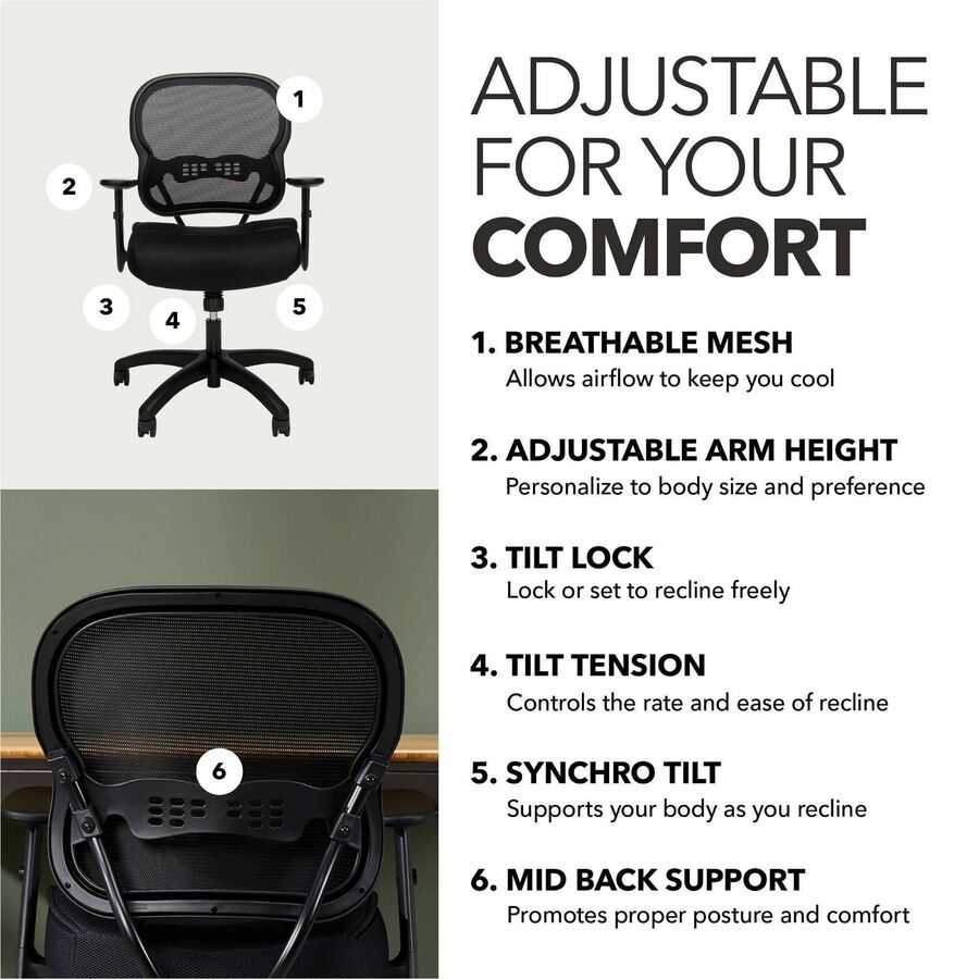 HON Wave Chair - Black Seat Color - Fabric Seat Material - Black Back Color - Reinforced Resin, Mesh Back Material - Bla