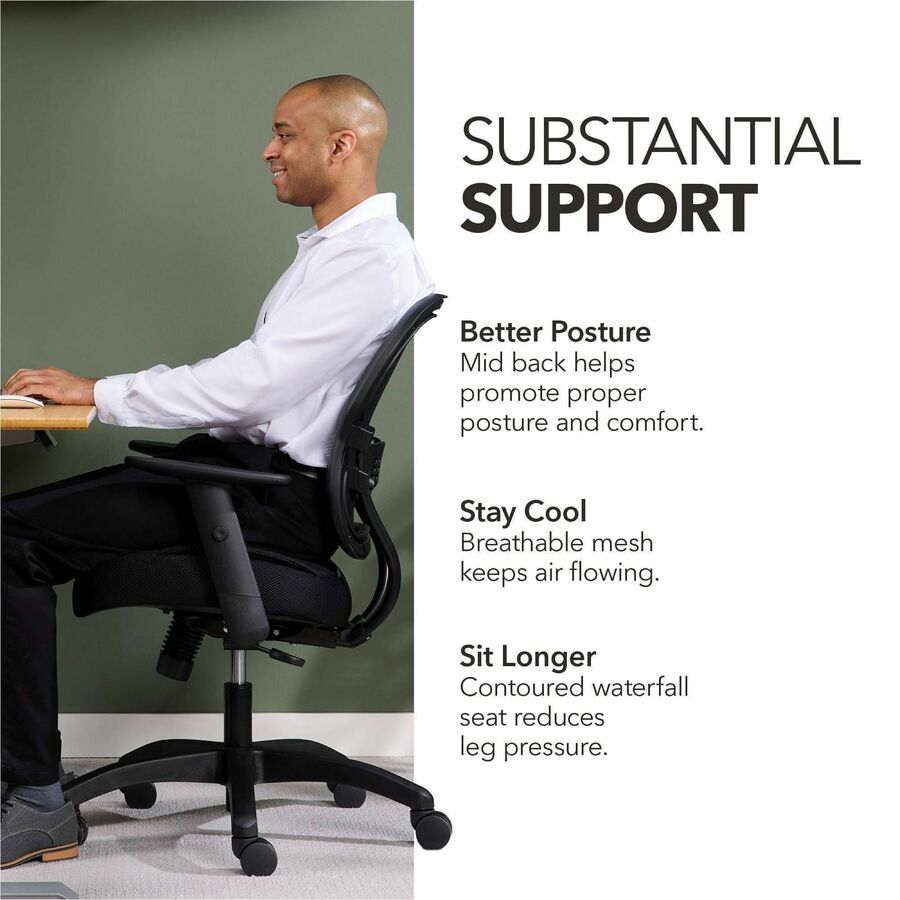 HON Wave Chair - Black Seat Color - Fabric Seat Material - Black Back Color - Reinforced Resin, Mesh Back Material - Bla