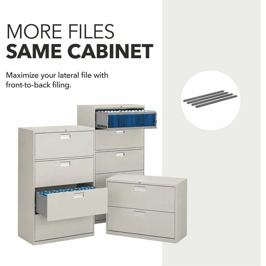 HON Single Front-to-Back Hanging File Rails - Letter/Legal - Steel - Gray - 4 / Pack