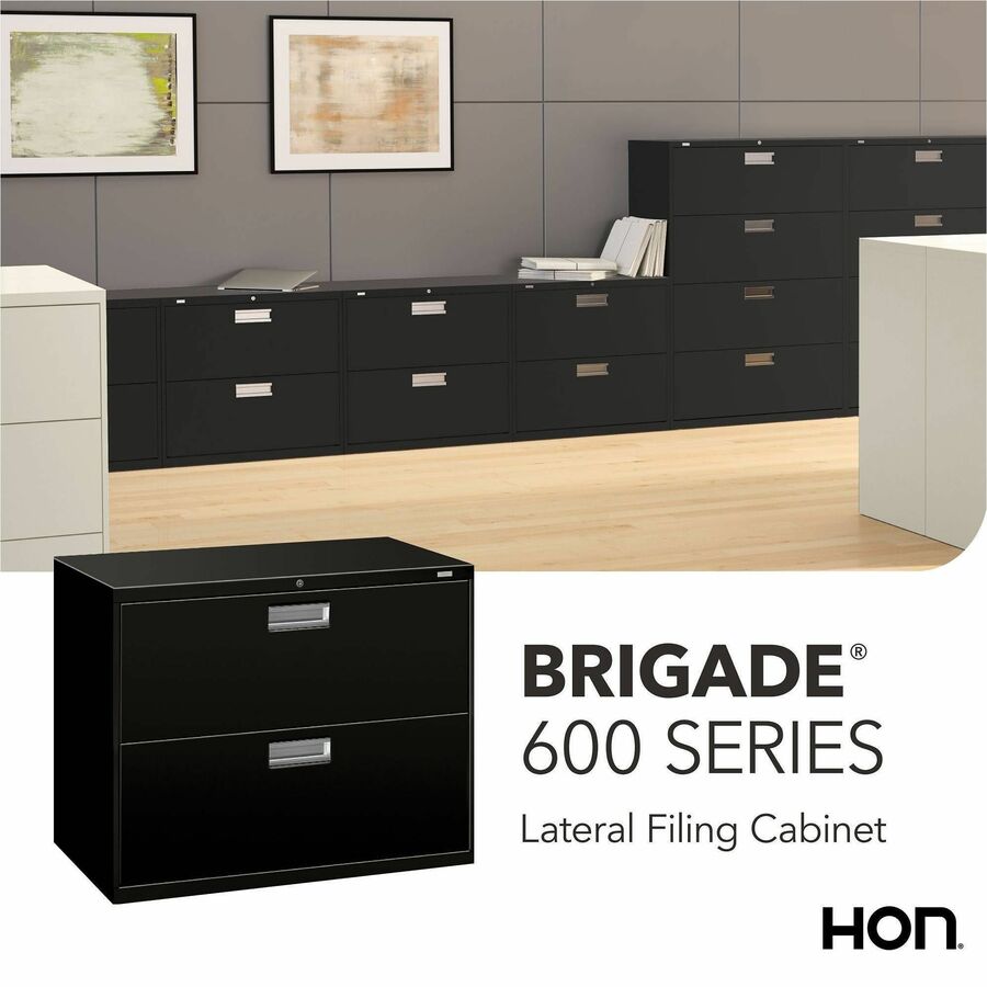 HON Brigade 600 H682 Lateral File - 28.4" Height x 36" Width x 19.3" Depth - Total Drawer(s): 2 - Finish: Black - 1 Each