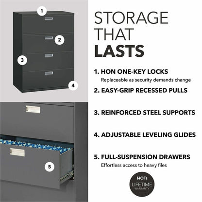 HON Brigade 600 H694 Lateral File - 53.3" Height x 42" Width x 18" Depth - Total Drawer(s): 4 - Finish: Charcoal - 1 Eac