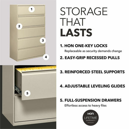HON Brigade 800 H895 Lateral File - 64.3" Height x 42" Width x 18" Depth - Total Drawer(s): 5 - Finish: Putty - 1 Each