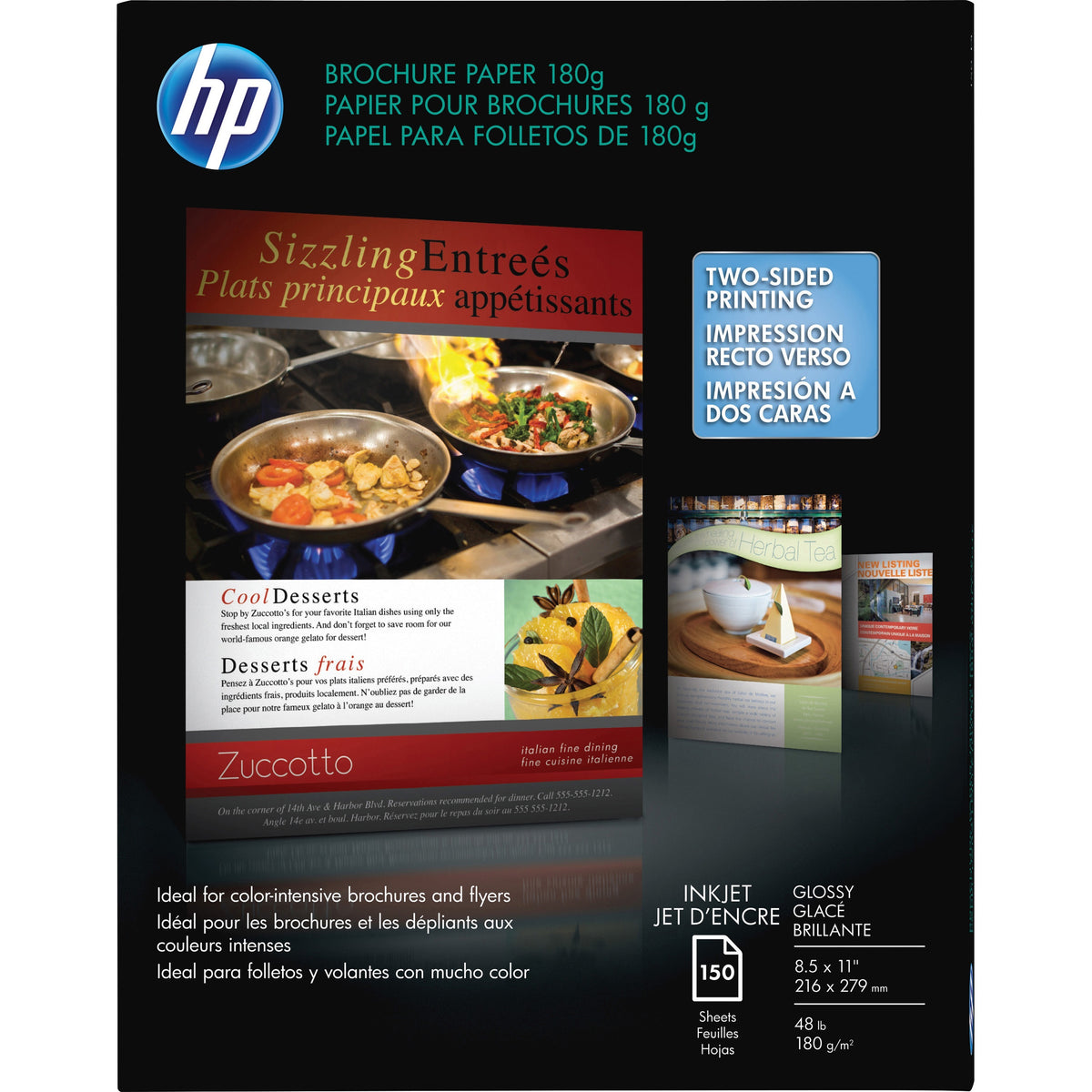 HP Glossy Brochure Inkjet Paper - Glossy - 98 Brightness - 98% Opacity - Letter - 8 1/2" x 11" - 48 lb Basis Weight - Gl