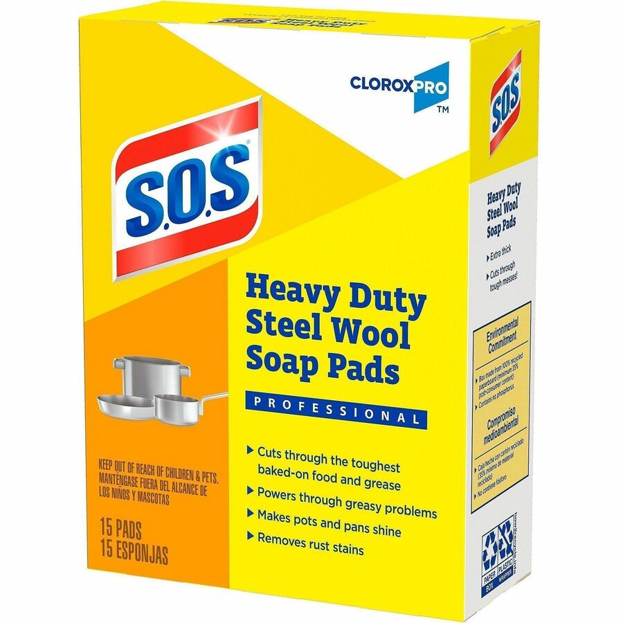 CloroxPro™ S.O.S® Steel Wool Soap Pads - For Multi Surface - Pad - 4" Length x 5" Width - 12 / Carton