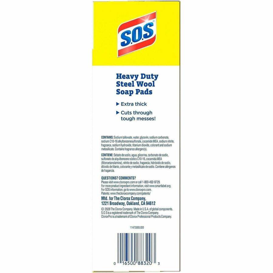 CloroxPro™ S.O.S® Steel Wool Soap Pads - For Multi Surface - Pad - 4" Length x 5" Width - 12 / Carton