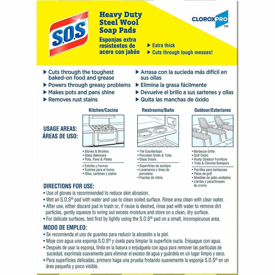 CloroxPro™ S.O.S® Steel Wool Soap Pads - For Multi Surface - Pad - 4" Length x 5" Width - 12 / Carton