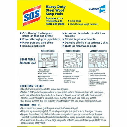 CloroxPro™ S.O.S® Steel Wool Soap Pads - For Multi Surface - Pad - 4" Length x 5" Width - 12 / Carton
