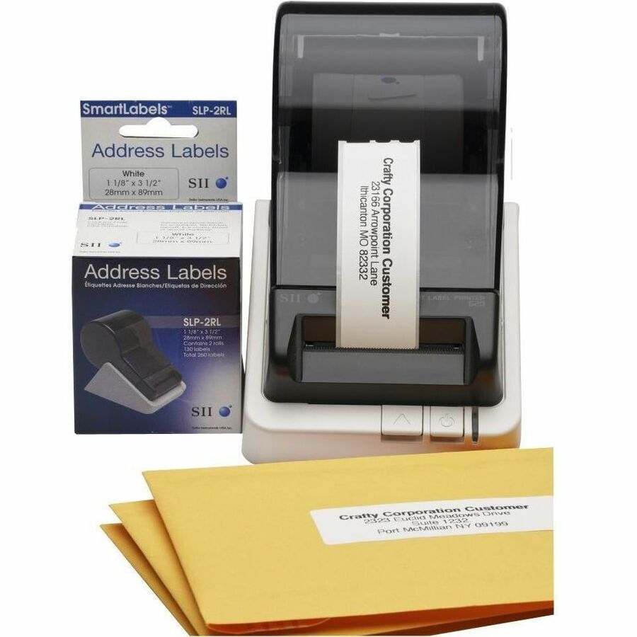 Seiko SmartLabel Printer Address Labels - 1 1/8" Width x 3 1/2" Length - Rectangle - Direct Thermal - White - Paper - 13