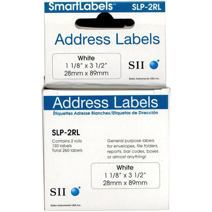 Seiko SmartLabel Printer Address Labels - 1 1/8" Width x 3 1/2" Length - Rectangle - Direct Thermal - White - Paper - 13