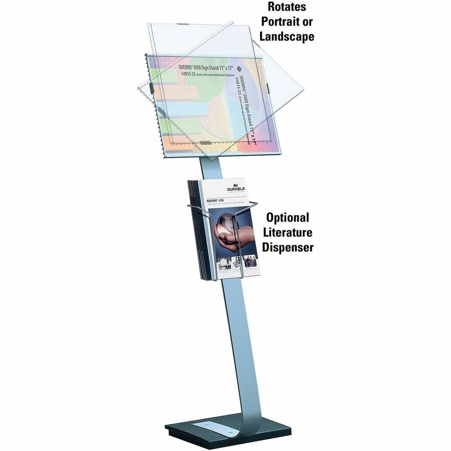 DURABLE Info Sign Floor Stand - 50" Height x 17" Width x 11.50" Depth - Aluminum, Iron, Stainless Steel - Gray, Black - 