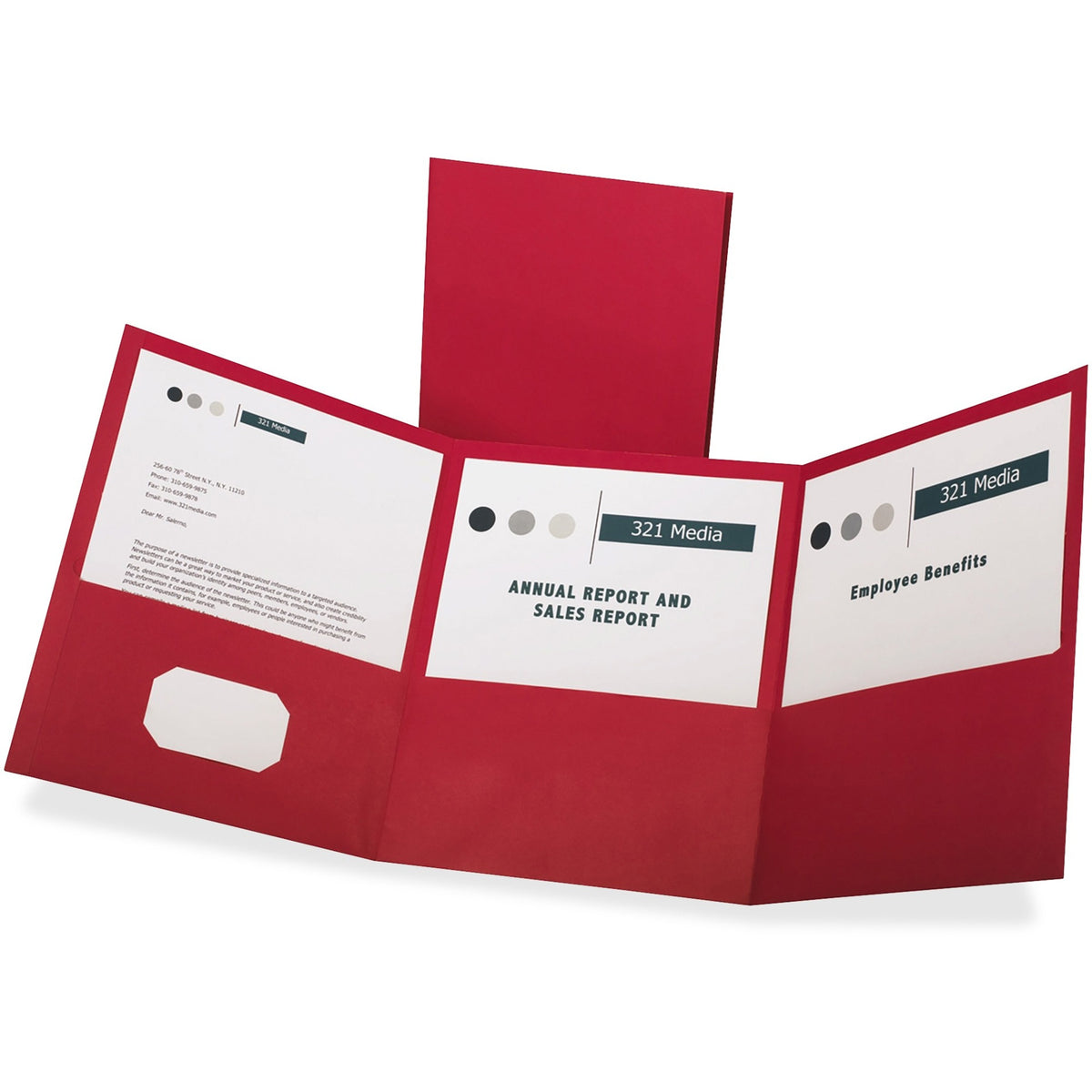 Oxford Letter Report Cover - 8 1/2" x 11" - 150 Sheets Capacity - 3 Pocket - Paper - Red - Durable - 20 / Box