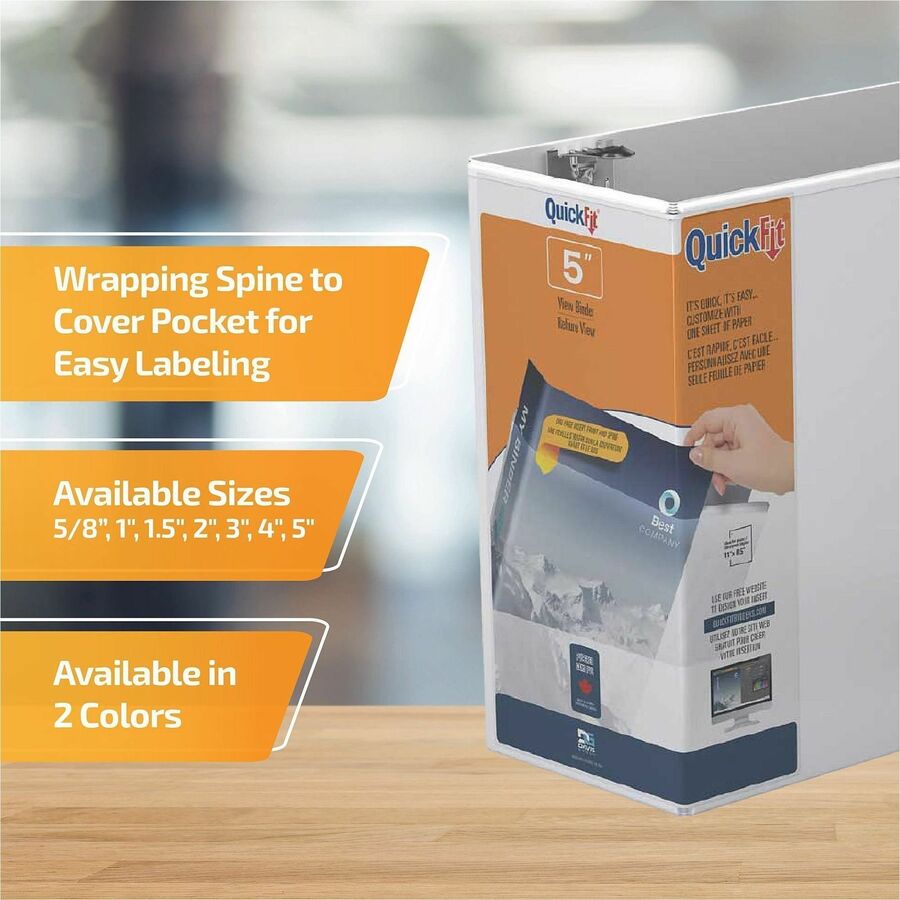 QuickFit View Binder, 3-Ring Binder, Angle D Ring, 5 Inch, White - 5" Binder Capacity - 8 1/2" x 11" Sheet Size - 1000 S