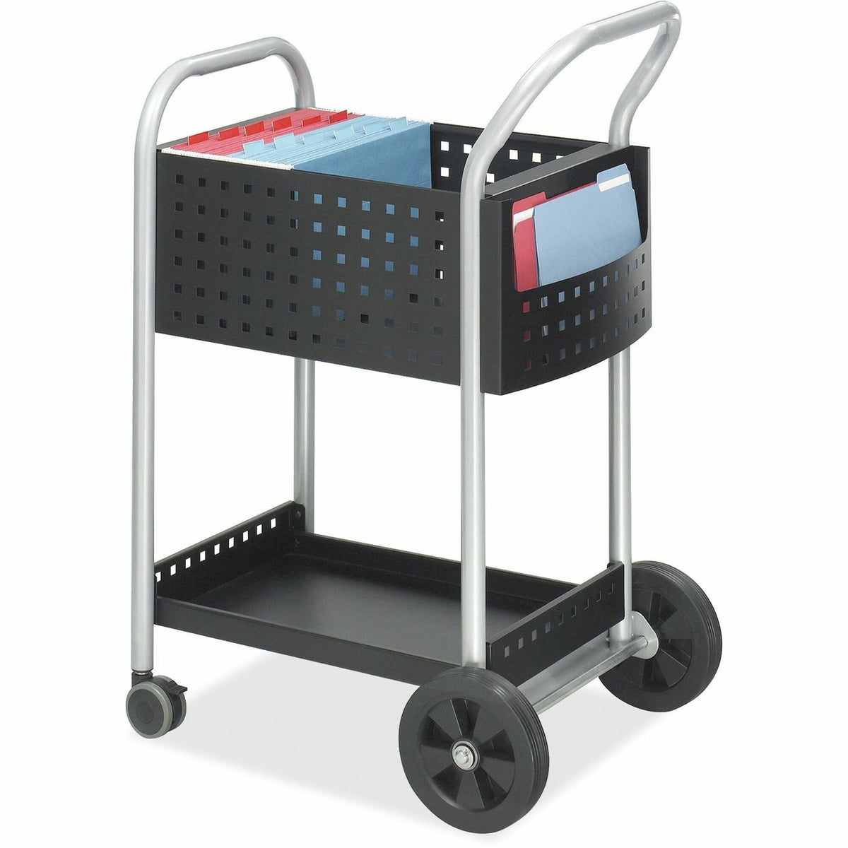 Safco Scoot Mail Cart - 2 Shelf - 300 lb Load Capacity - 4 Casters - 3" , 8" Caster Size - Steel - 22" Width x 27" Depth