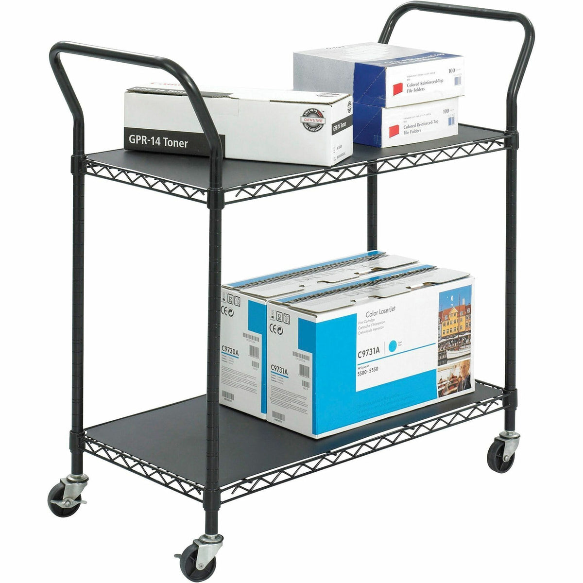 Safco Wire Utility Cart - 2 Shelf - 400 lb Load Capacity - 4 Casters - 3" Caster Size - Plastic - 43.75" Width x 19.25" 