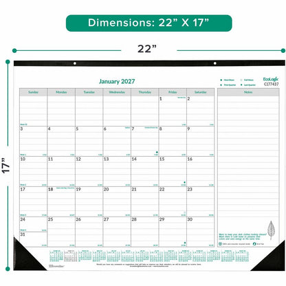 Brownline EcoLogix Monthly Desk Pad Calendar - Monthly - 12 Month - January 2027 to December 2027 - 1 Month Single Page 