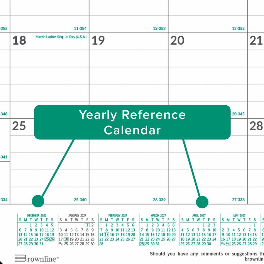Brownline EcoLogix Monthly Desk Pad Calendar - Monthly - 12 Month - January 2027 to December 2027 - 1 Month Single Page 
