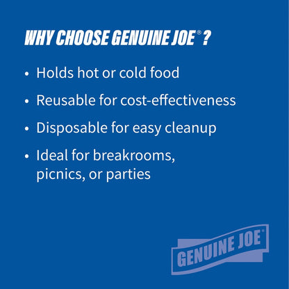 Genuine Joe 9" Round Plastic Plates - Disposable - 9" Diameter - Black - Plastic Body - 125 / Pack