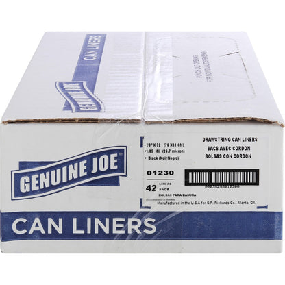 Genuine Joe Flexible Drawstring Trash Can Liners - Medium Size - 30 gal Capacity - 32" Length x 30" Width x 1.05 mil (27