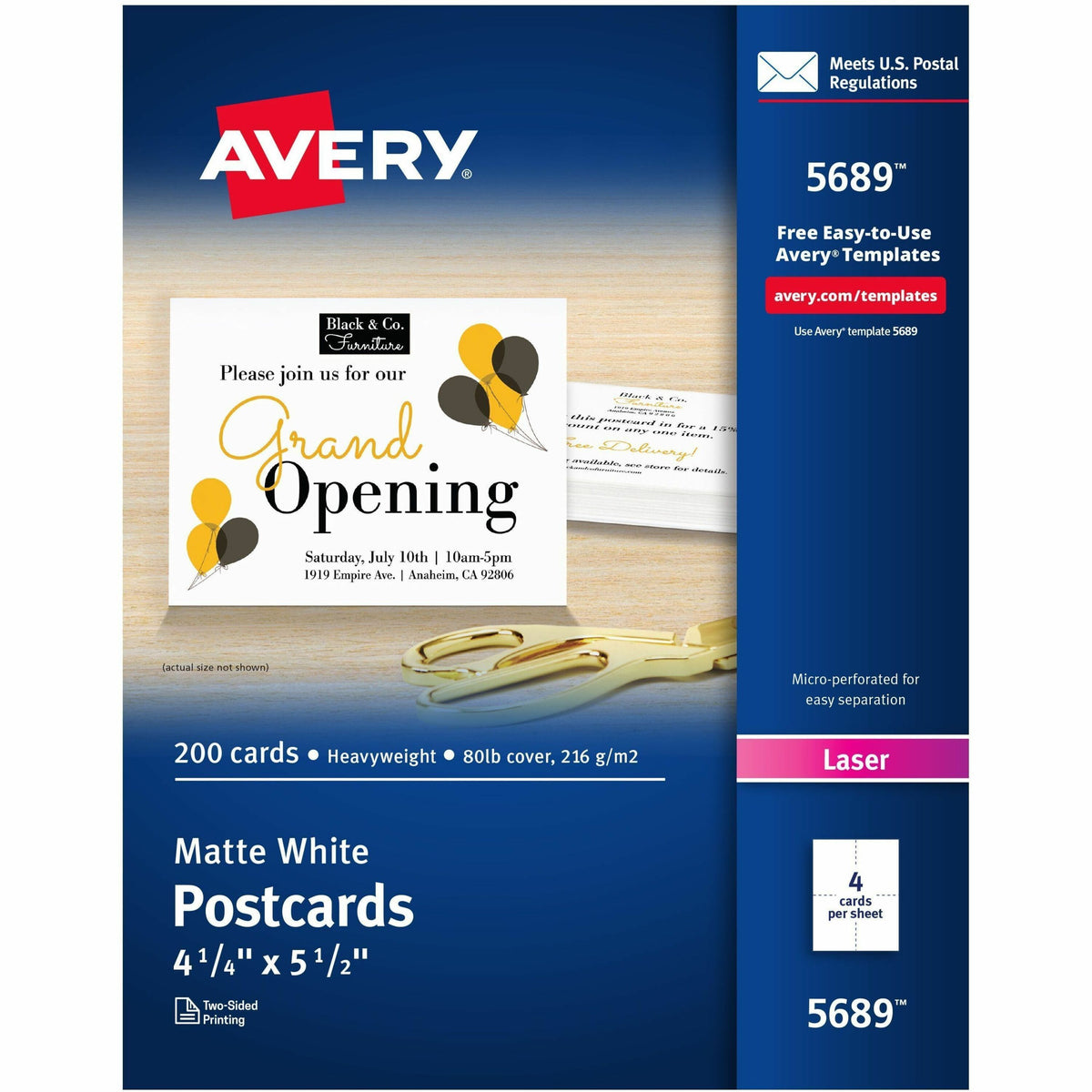 Avery® Printable Postcards, 4.25" x 5.5" , White (5689) - 97 Brightness - 5 1/2" x 4 1/4" - 80 lb Basis Weight - 216 g/m