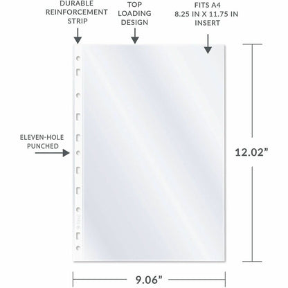 C-Line A4 Size Top-Loading Sheet Protectors - For A4 8 1/4" x 11 3/4" Sheet - Ring Binder - Rectangular - Clear - Polypr