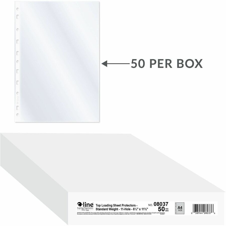 C-Line A4 Size Top-Loading Sheet Protectors - For A4 8 1/4" x 11 3/4" Sheet - Ring Binder - Rectangular - Clear - Polypr