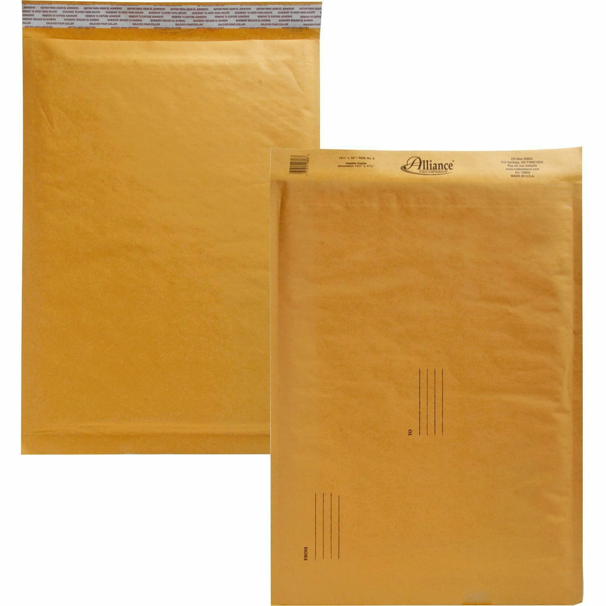 Alliance Rubber Kraft Bubble Mailers - Bubble - #6 - 12 1/2" Width x 19" Length - Peel & Seal - Kraft - Paper - 25 / Car