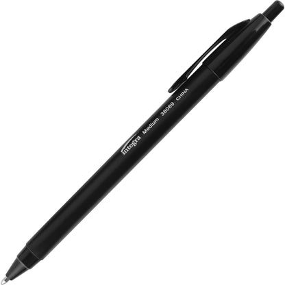 Integra Triangular Barrel Retractable Ballpnt Pens - Medium Pen Point - Retractable - Black Ink - Black Plastic Barrel -