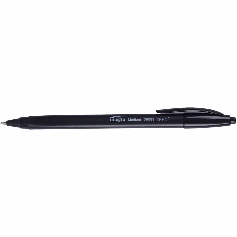 Integra Triangular Barrel Retractable Ballpnt Pens - Medium Pen Point - Retractable - Black Ink - Black Plastic Barrel -