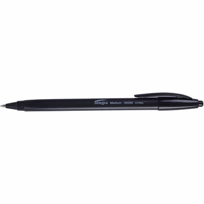 Integra Triangular Barrel Retractable Ballpnt Pens - Medium Pen Point - Retractable - Black Ink - Black Plastic Barrel -