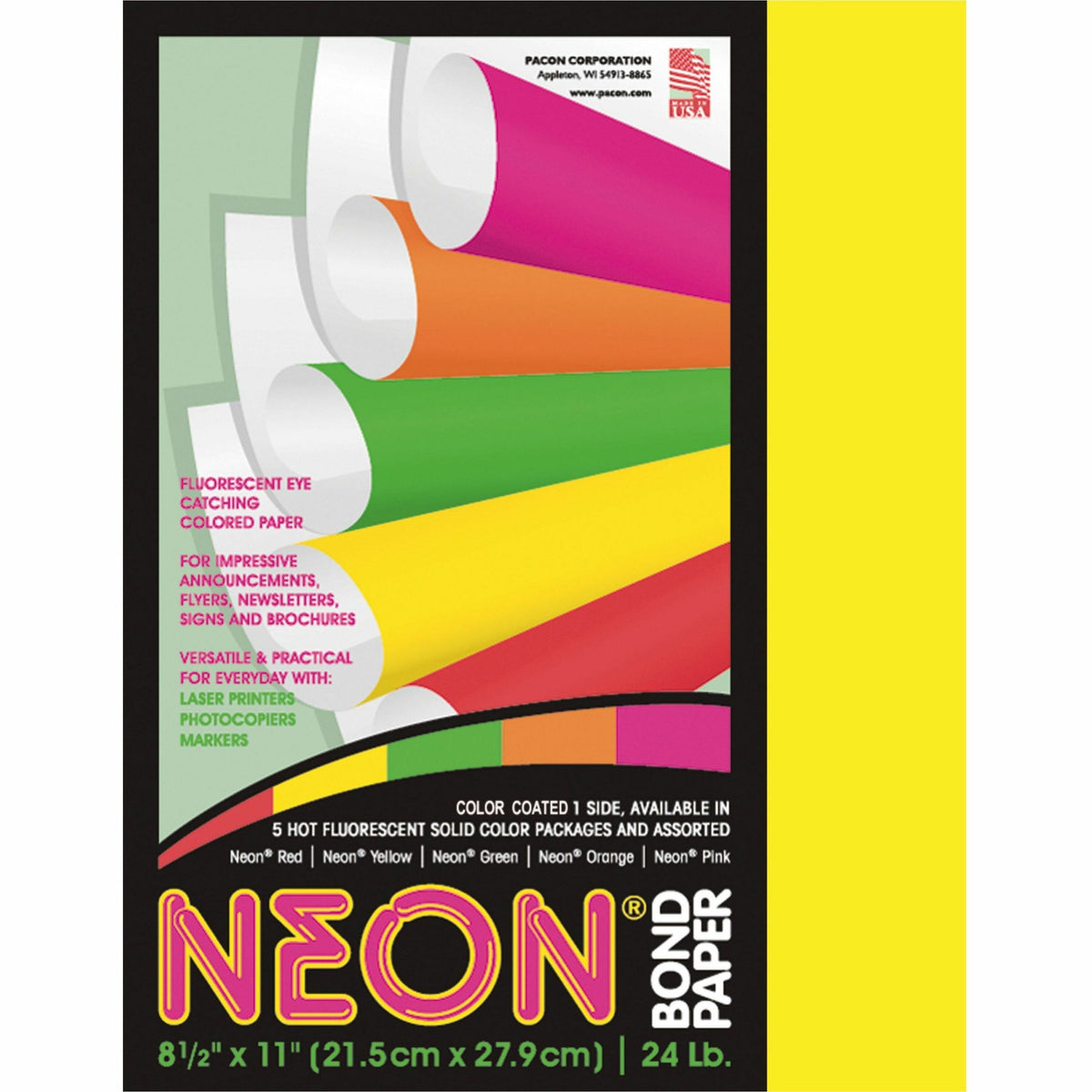 Pacon Neon Multipurpose Paper - Yellow - Letter - 8 1/2" x 11" - 24 lb Basis Weight - Sustainable Forestry Initiative (S