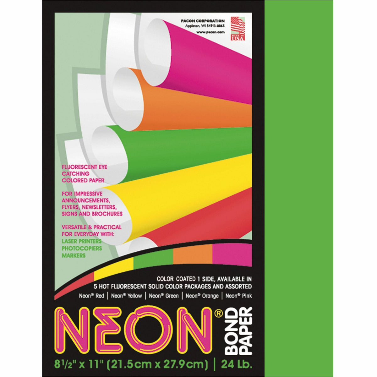 Pacon Neon Multipurpose Paper - Green - Letter - 8 1/2" x 11" - 24 lb Basis Weight - Sustainable Forestry Initiative (SF