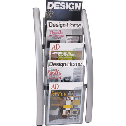 Alba 5-Pocket Wall Literature Rack - 5 Pocket(s) - 27.50" Height x 4.33" Width x 13" Depth - Silver - Metal, Acrylic - 1