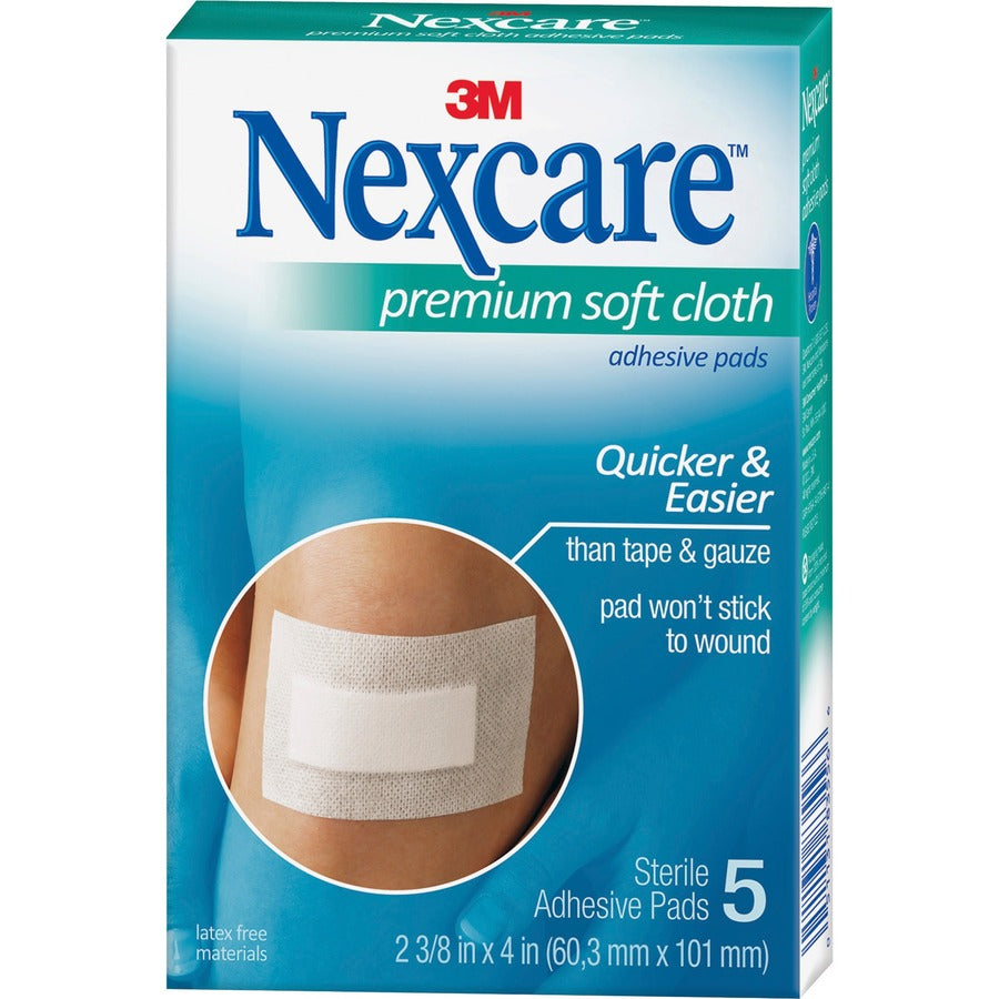 Nexcare Soft Cloth Premium Adhesive Gauze Pad - 3 Ply - 5 - 2.38" Width x 3" Length - White - 5/Pack - 3 / Box