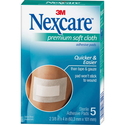 Nexcare Soft Cloth Premium Adhesive Gauze Pad - 3 Ply - 5 - 2.38" Width x 3" Length - White - 5/Pack - 3 / Box
