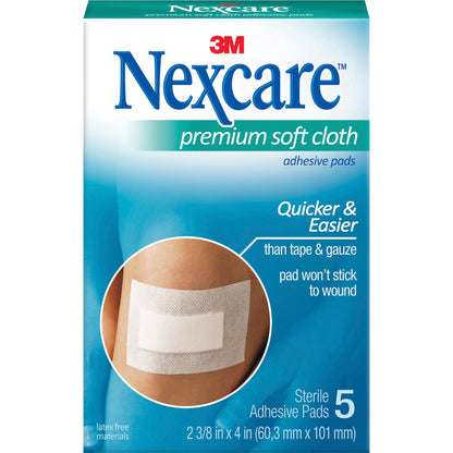 Nexcare Soft Cloth Premium Adhesive Gauze Pad - 3 Ply - 5 - 2.38" Width x 3" Length - White - 5/Pack - 3 / Box