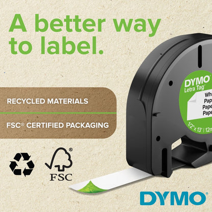 Dymo D1 Electronic Tape Cartridge - x 3/8" Width - Thermal Transfer - White - Polyester - 1 Each