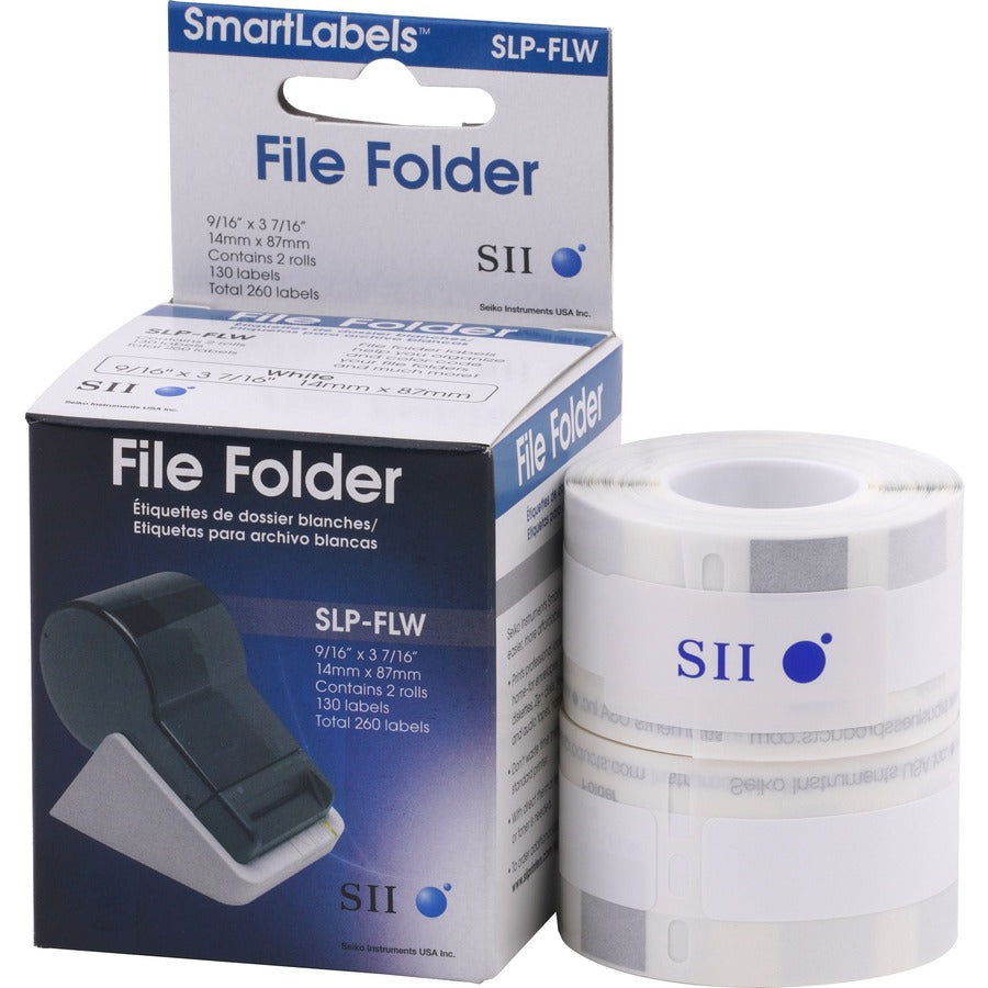 Seiko High Quality SLP-FLW File Folder Labels - 9/16" Width x 3 7/16" Length - Rectangle - Direct Thermal - White - Pape