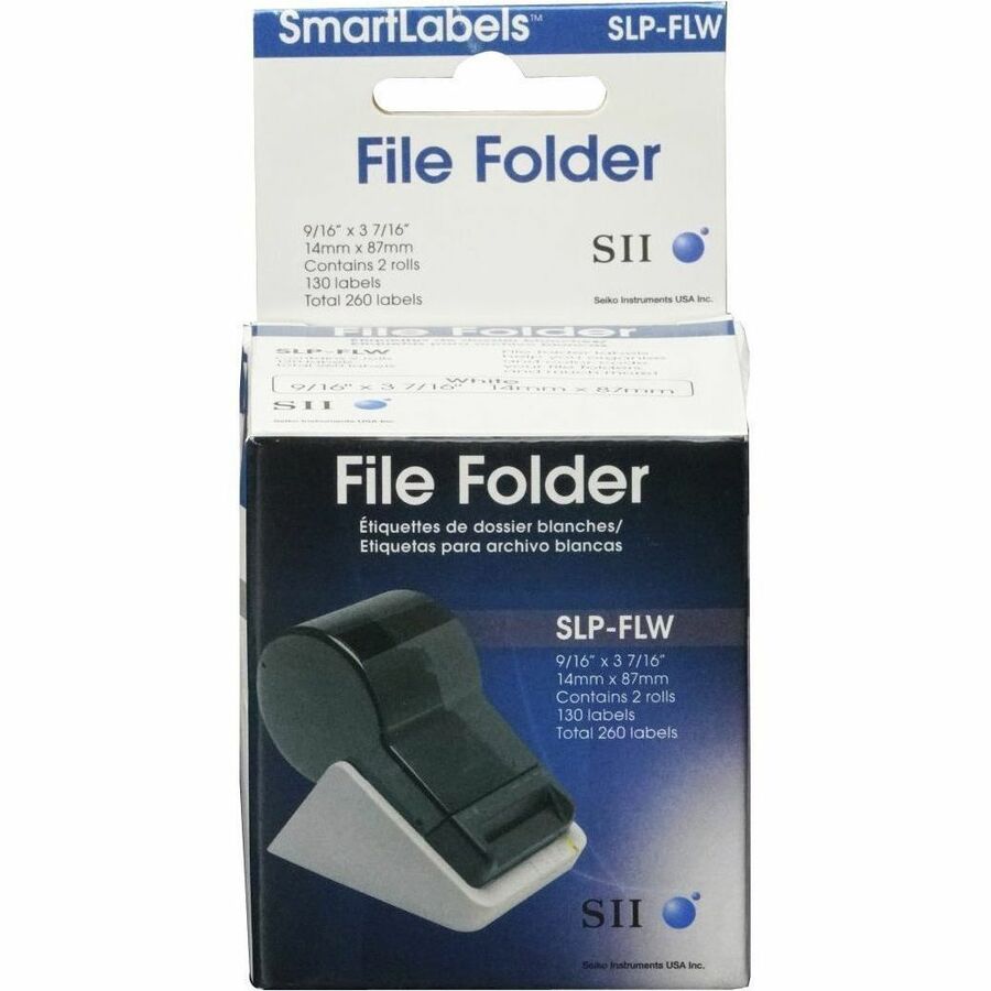 Seiko High Quality SLP-FLW File Folder Labels - 9/16" Width x 3 7/16" Length - Rectangle - Direct Thermal - White - Pape