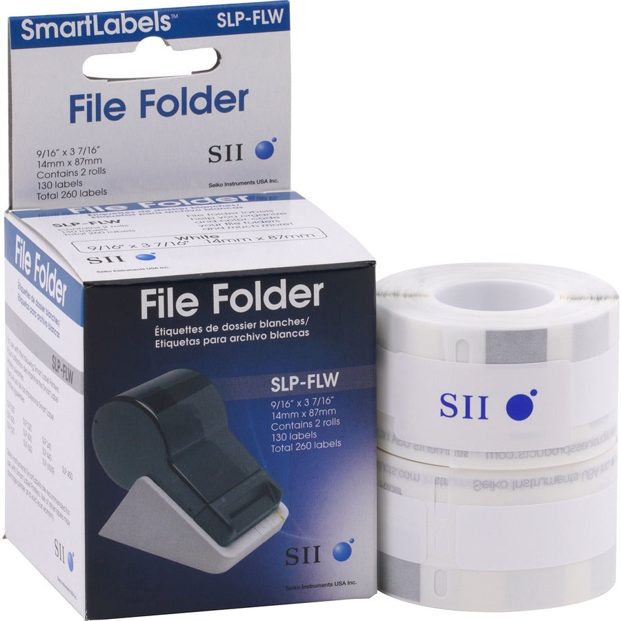 Seiko High Quality SLP-FLW File Folder Labels - 9/16" Width x 3 7/16" Length - Rectangle - Direct Thermal - White - Pape