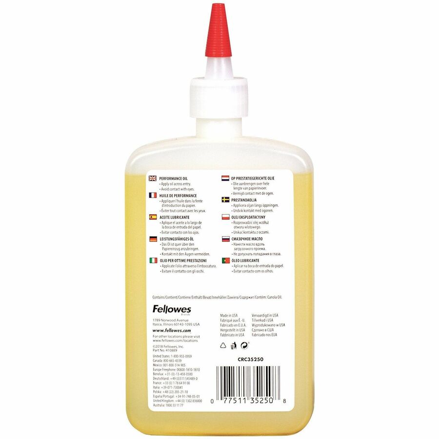 Fellowes Powershred® Shredder Oil - 12 Oz. Bottle - 12 fl oz - Light Amber