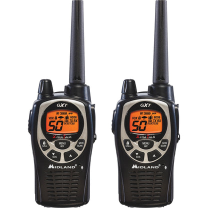 Midland GXT1000VP4 Two-Way Pair - 50 Radio Channels - 22 GMRS - Upto 158400 ft - Auto Squelch, Hands-free, Keypad Lock, 