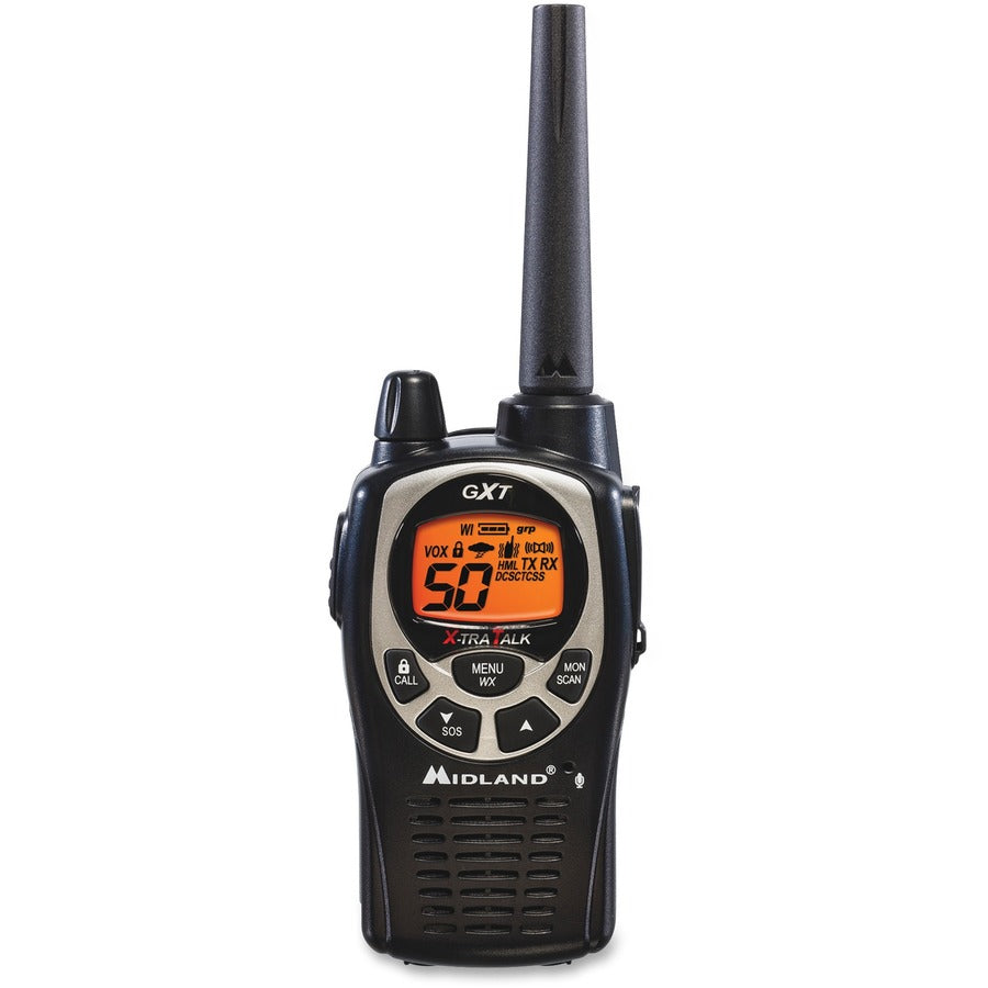 Midland GXT1000VP4 Two-Way Pair - 50 Radio Channels - 22 GMRS - Upto 158400 ft - Auto Squelch, Hands-free, Keypad Lock, 