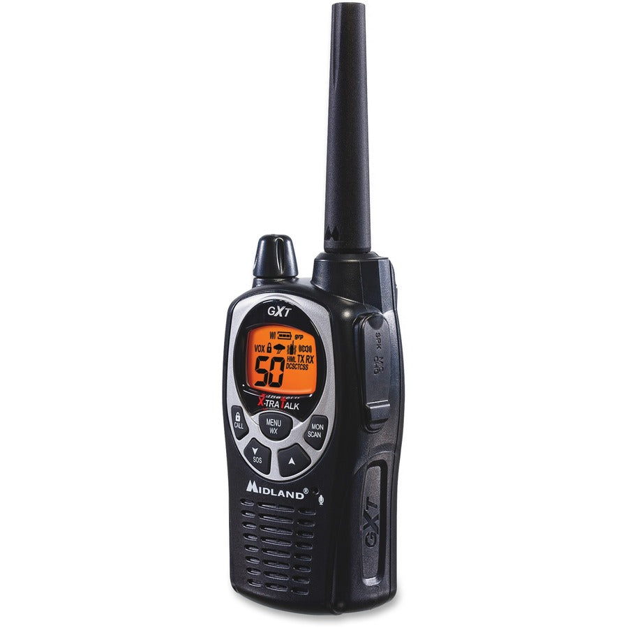 Midland GXT1000VP4 Two-Way Pair - 50 Radio Channels - 22 GMRS - Upto 158400 ft - Auto Squelch, Hands-free, Keypad Lock, 