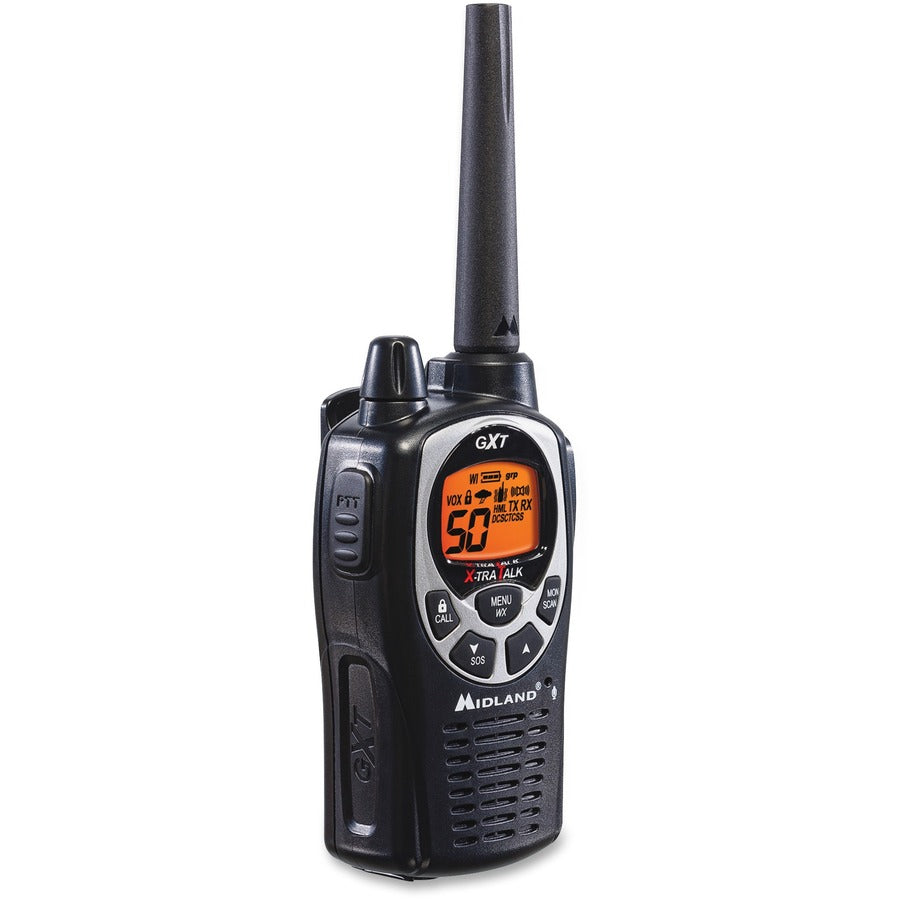 Midland GXT1000VP4 Two-Way Pair - 50 Radio Channels - 22 GMRS - Upto 158400 ft - Auto Squelch, Hands-free, Keypad Lock, 