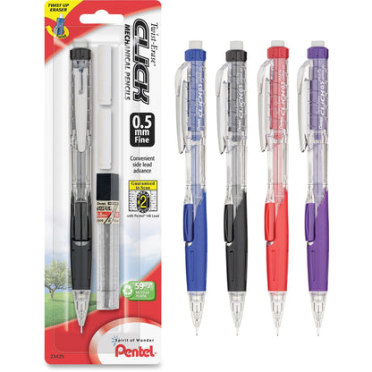 Pentel .5mm Twist Erase Click Mechanical Pencils - 0.5 mm Lead - #2 - Refillable - Transparent Barrel - 1 Pack