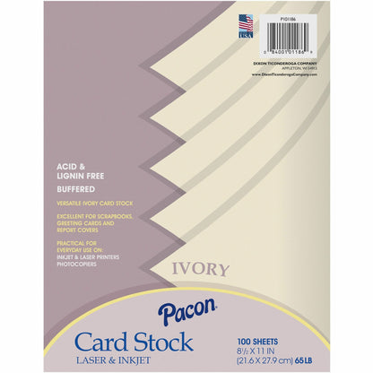 Pacon Card Stock Sheets - Letter - 8 1/2" x 11" - 65 lb Basis Weight - Sustainable Forestry Initiative (SFI) - 100 / Pac
