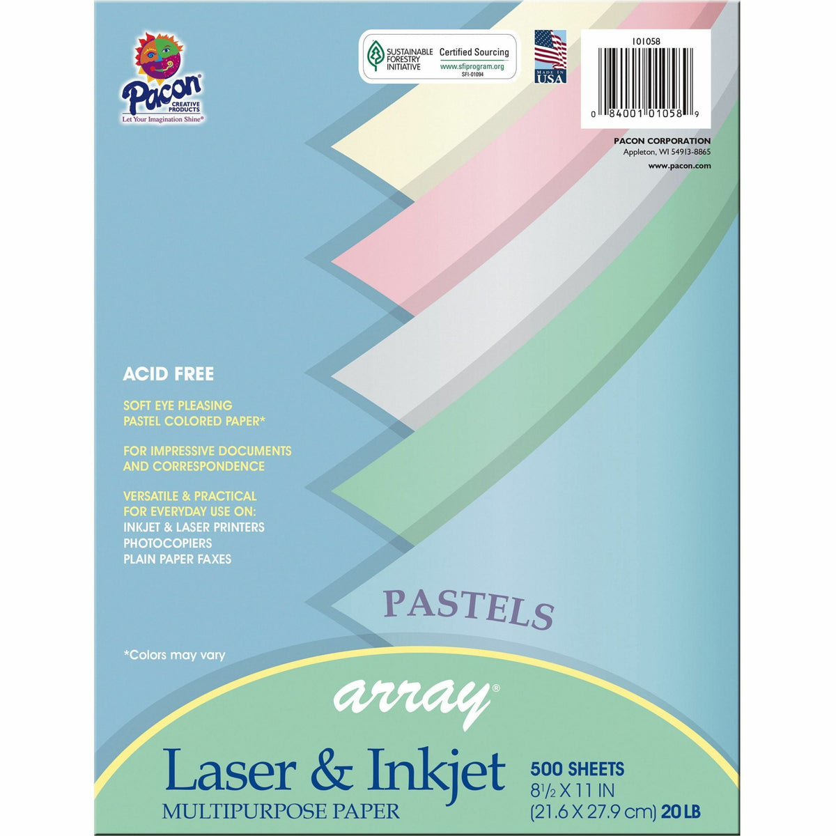 Pacon Pastel Multipurpose Paper - Pastel - Letter - 8 1/2" x 11" - 20 lb Basis Weight - Sustainable Forestry Initiative 